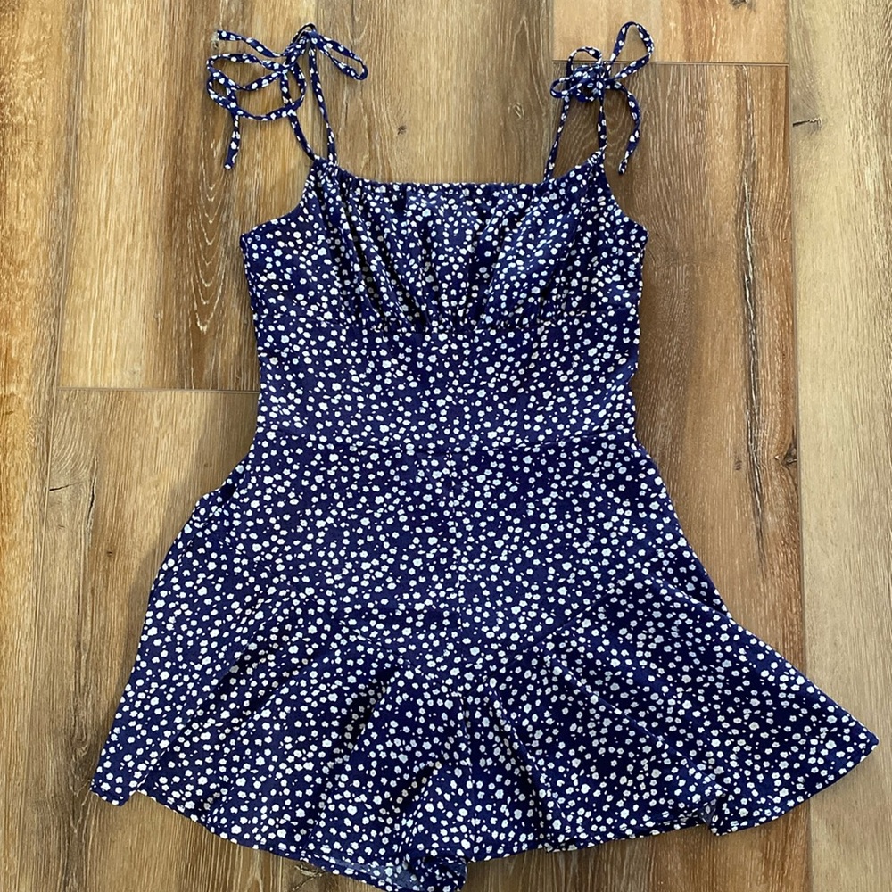 Navy Floral Wide Leg Stretch Adjustable Romper